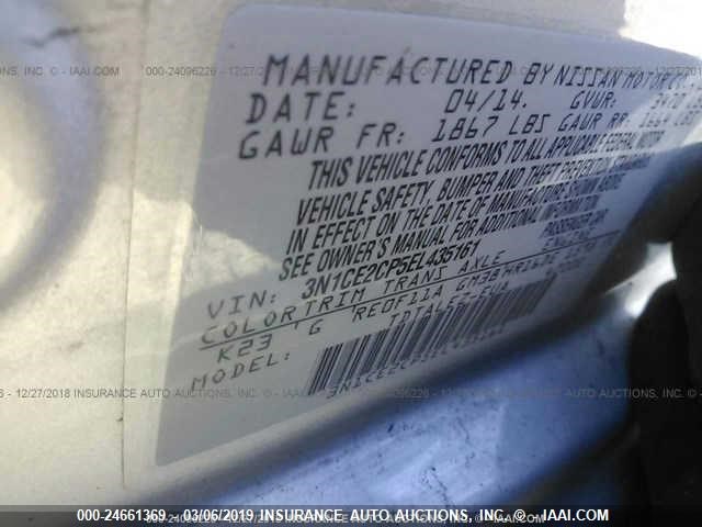 3N1CE2CP5EL435161 - 2014 NISSAN VERSA NOTE S/S PLUS/SV/SL GRAY photo 9