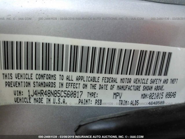 1J4HR48N85C560817 - 2005 JEEP GRAND CHEROKEE LAREDO/COLUMBIA/FREEDOM 银色 照片 9