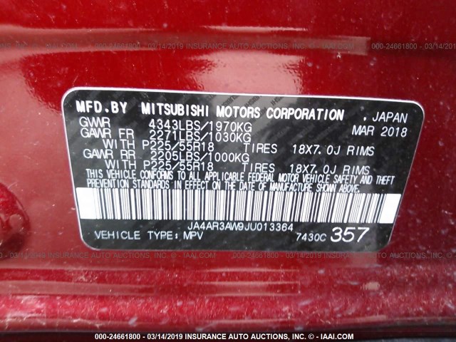 JA4AR3AW9JU013364 - 2018 MITSUBISHI OUTLANDER SPORT ES/SE MAROON photo 9