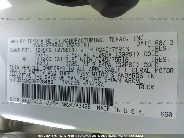 5TFJX4GN2DX026489 - 2013 TOYOTA TACOMA DOUBLE CAB 白色 照片 9