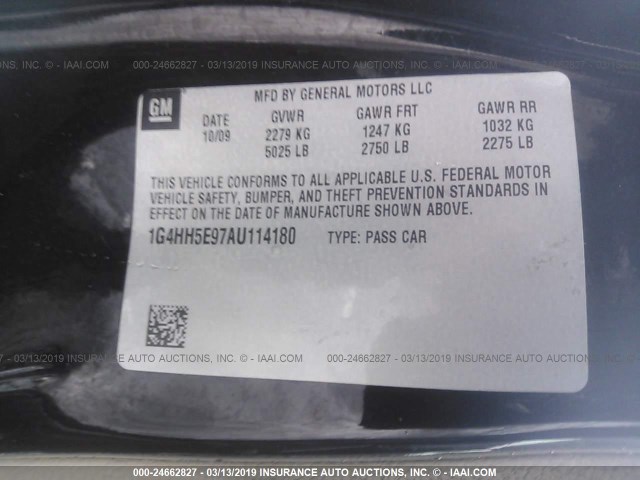 1G4HH5E97AU114180 - 2010 BUICK LUCERNE SUPER SERIES BLACK photo 9