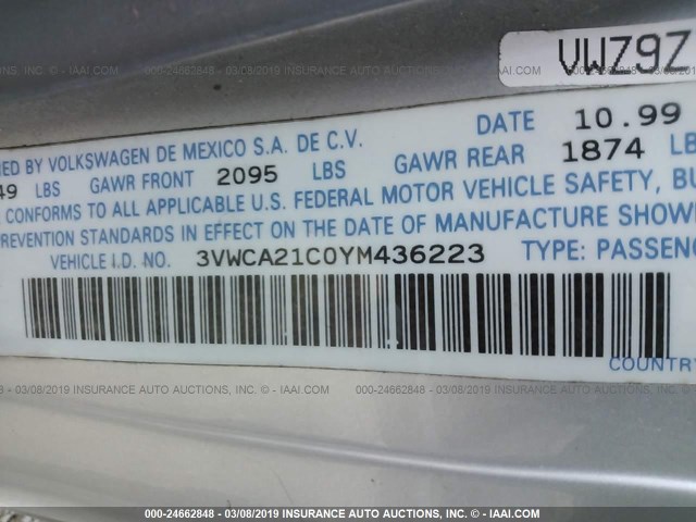 3VWCA21C0YM436223 - 2000 VOLKSWAGEN NEW BEETLE GLS Gümüş foto 9