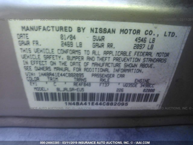 1N4BA41E44C882095 - 2004 NISSAN MAXIMA SE/SL GOLD photo 9