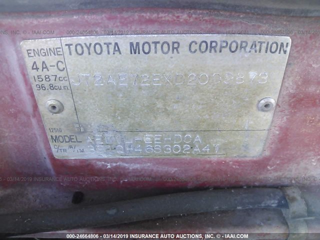 JT2AE72EXD2099873 - 1983 TOYOTA COROLLA DELUXE RED photo 9