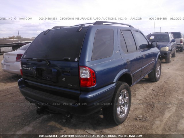 4S2DM58W124327230 - 2002 ISUZU RODEO S/LS/LSE BLUE photo 4