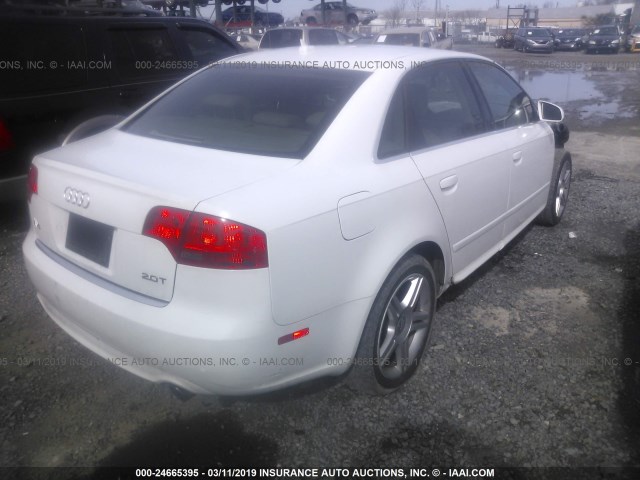 WAUAF78E58A034322 - 2008 AUDI A4 2.0T WHITE photo 4