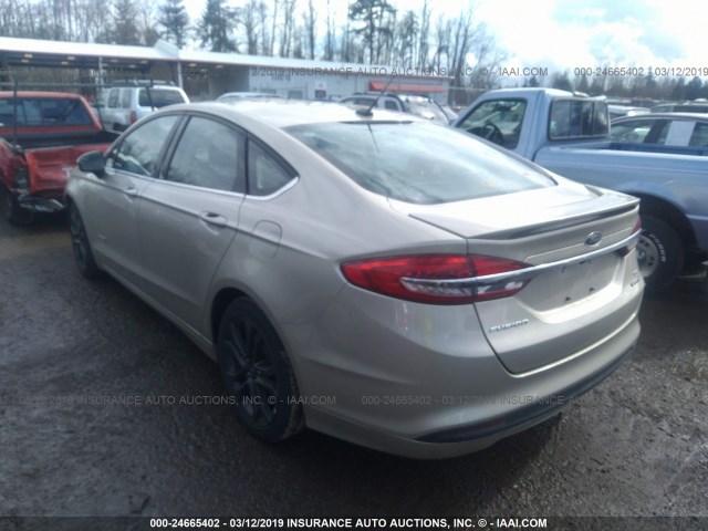 3FA6P0LU9JR127860 - 2018 FORD FUSION SE HYBRID GOLD photo 3