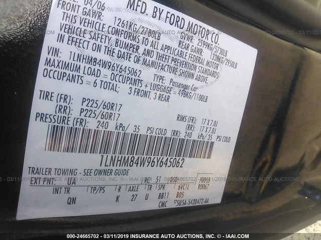 1LNHM84W96Y645062 - 2006 LINCOLN TOWN CAR EXECUTIVE L BLACK photo 9