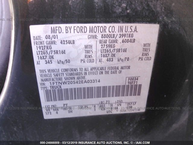 1FTNW20S42EA03314 - 2002 FORD F250 SUPER DUTY GREEN photo 9