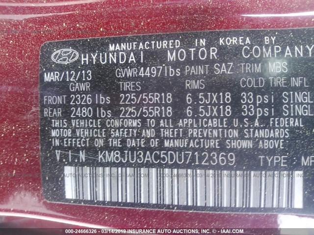 KM8JU3AC5DU712369 - 2013 HYUNDAI TUCSON GLS/LIMITED წითელი ფოტო 9
