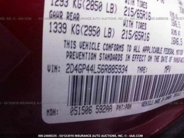 2D4GP44L56R885934 - 2006 DODGE GRAND CARAVAN SXT RED photo 9