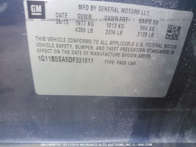 1G11B5SA6DF331811 - 2013 CHEVROLET MALIBU LS 蓝色 照片 9