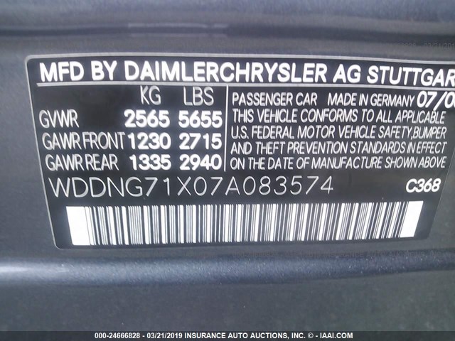 WDDNG71X07A083574 - 2007 MERCEDES-BENZ S 550 GRAY photo 9