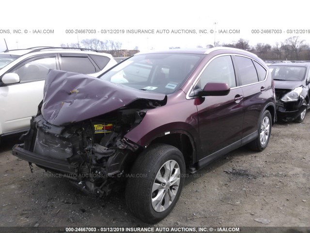 5J6RM4H73DL071924 - 2013 HONDA CR-V EXL MAROON photo 2