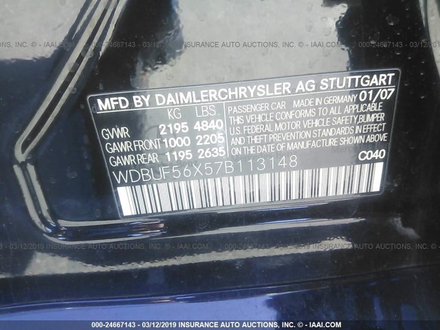 WDBUF56X57B113148 - 2007 MERCEDES-BENZ E 350 BLACK photo 9