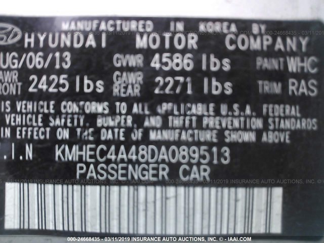 KMHEC4A48DA089513 - 2013 HYUNDAI SONATA HYBRID WHITE photo 9