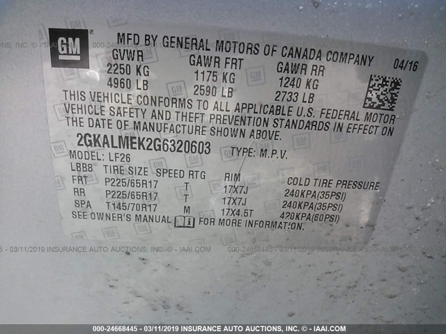 2GKALMEK2G6320603 - 2016 GMC TERRAIN SLE SILVER photo 9