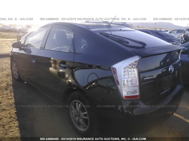 JTDKN3DUXB0324195 - 2011 TOYOTA PRIUS BLACK photo 3