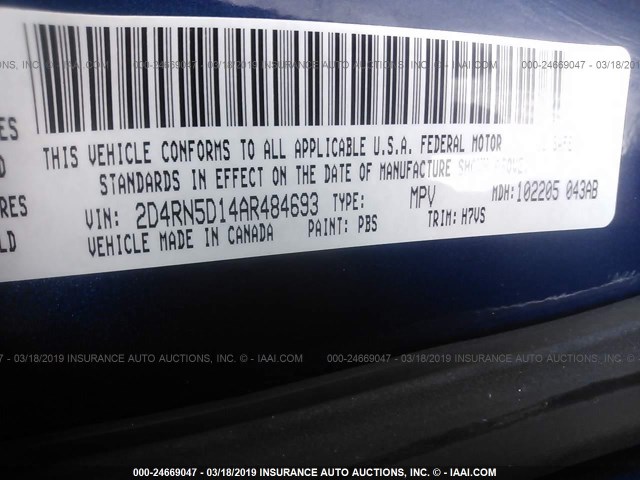 2D4RN5D14AR484693 - 2010 DODGE GRAND CARAVAN SXT BLUE photo 9