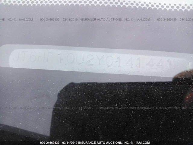 JT6HF10U2Y0141441 - 2000 LEXUS RX 300 BLACK photo 9