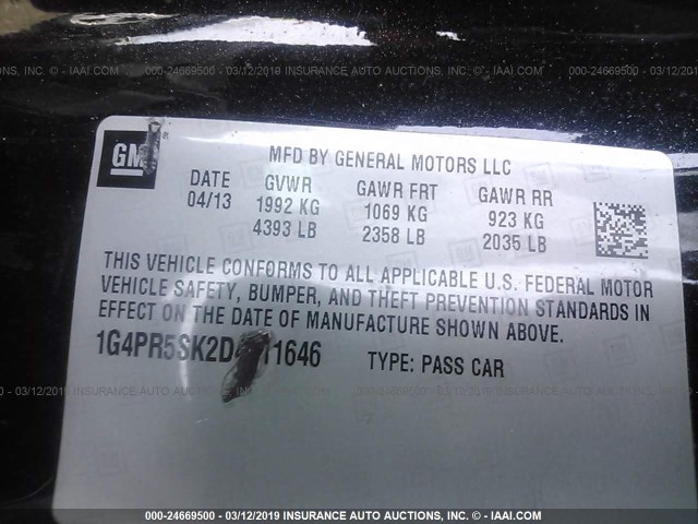 1G4PR5SK2D4211646 - 2013 BUICK VERANO CONVENIENCE BLACK photo 9