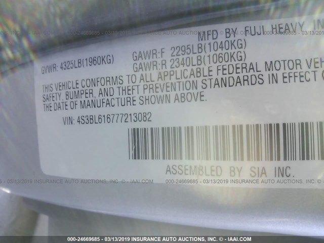 4S3BL616777213082 - 2007 SUBARU LEGACY 2.5I SILVER photo 9