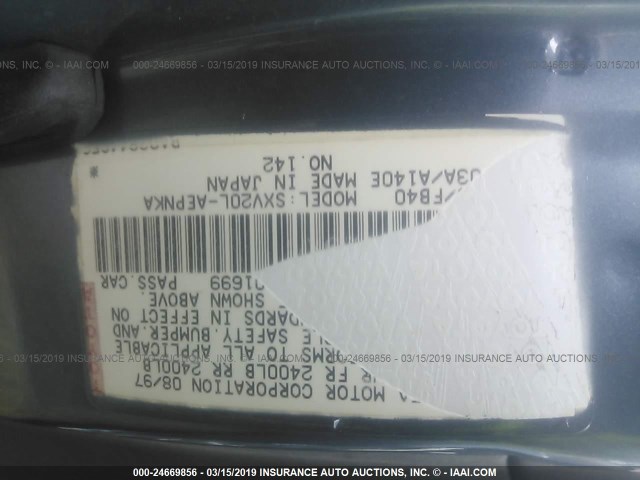 4T1BF22K21U968074 - 2001 TOYOTA CAMRY LE/XLE BLUE photo 9