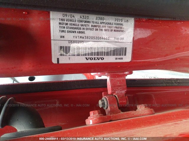 YV1MW382052064665 - 2005 VOLVO V50 2.4I RED photo 9