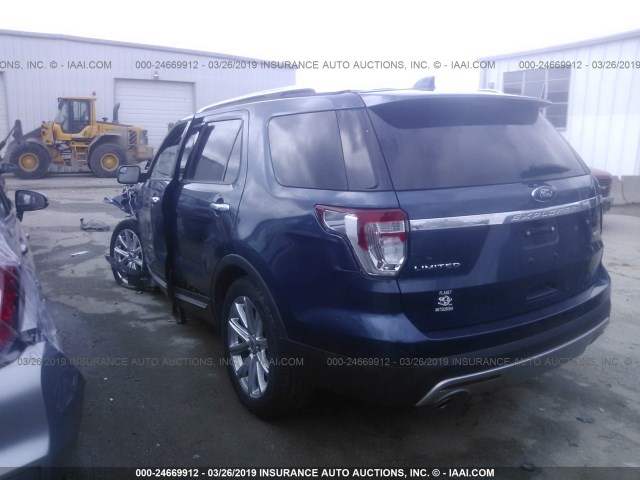 1FM5K7F80GGC49501 - 2016 FORD EXPLORER LIMITED BLUE photo 3