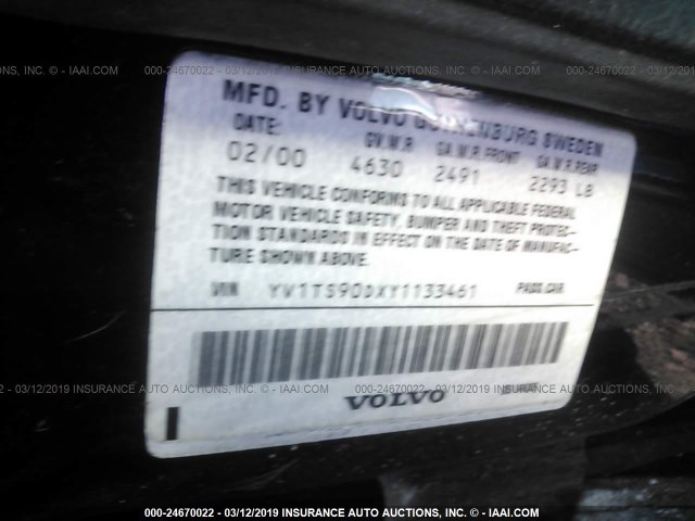 YV1TS90DXY1133461 - 2000 VOLVO S80 T6 TURBO BLACK photo 9