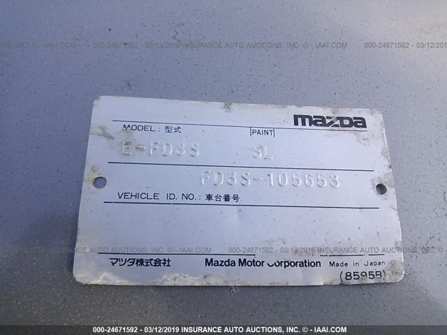 FD3S105653 - 1992 MAZDA RX7 SILVER photo 9