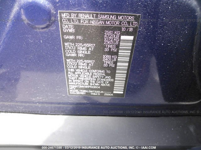 KNMAT2MVXKP513604 - 2019 NISSAN ROGUE BLUE photo 9