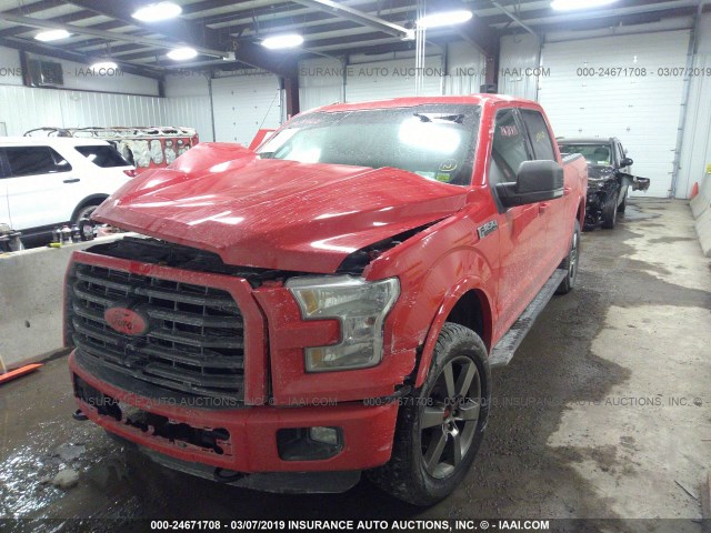 1FTEW1EF4FFB76465 - 2015 FORD F150 SUPERCREW RED photo 2