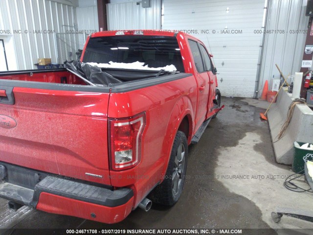 1FTEW1EF4FFB76465 - 2015 FORD F150 SUPERCREW RED photo 4