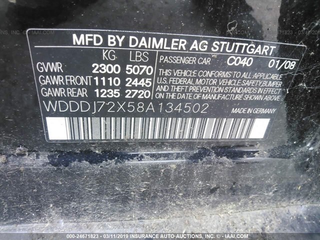 WDDDJ72X58A134502 - 2008 MERCEDES-BENZ CLS 550 BLACK photo 9