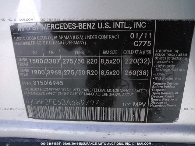 4JGBF2FE6BA689797 - 2011 MERCEDES-BENZ GL 350 BLUETEC SILVER photo 9