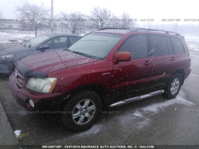 JTEHF21A620069858 - 2002 TOYOTA HIGHLANDER LIMITED MAROON photo 2