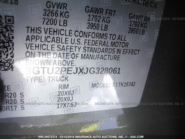 3GTU2PEJXJG328061 - 2018 GMC SIERRA K1500 DENALI Pewter photo 9