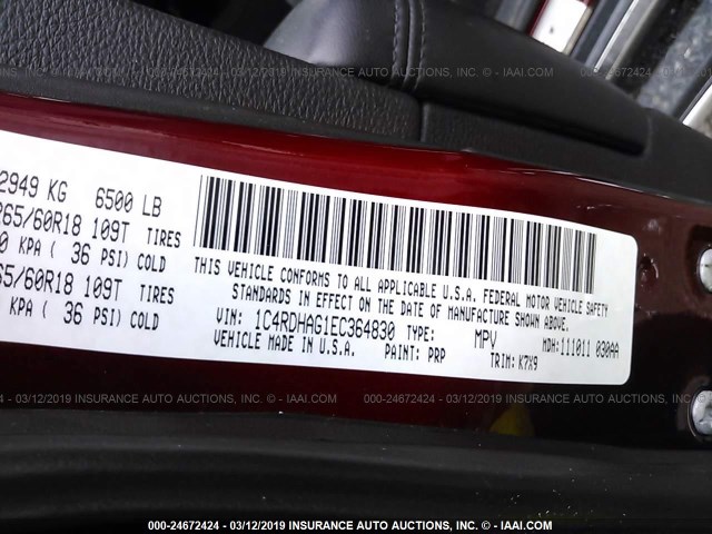 1C4RDHAG1EC364830 - 2014 DODGE DURANGO SXT RED photo 9