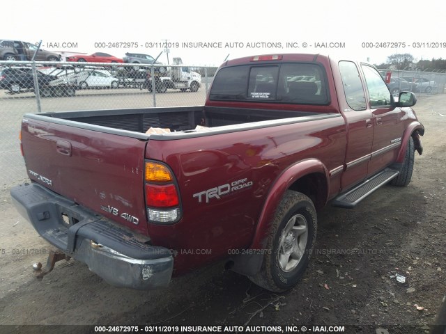 5TBBT48181S212897 - 2001 TOYOTA TUNDRA ACCESS CAB LIMITED RED photo 4