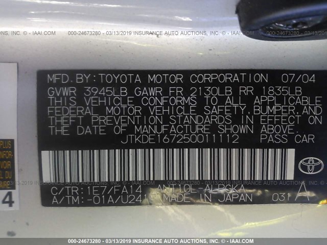 JTKDE167250011112 - 2005 TOYOTA SCION TC SILVER photo 9
