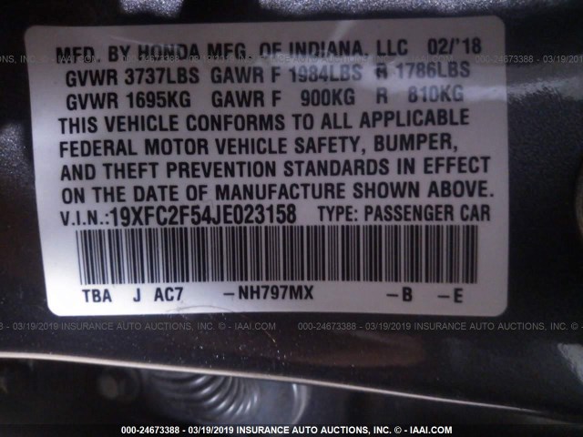 19XFC2F54JE023158 - 2018 HONDA CIVIC LX GRAY photo 9