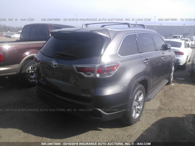 5TDYKRFH1ES034564 - 2014 TOYOTA HIGHLANDER LIMITED/LTD PLATNUM GRAY photo 4