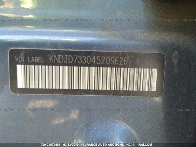 KNDJD733045209626 - 2004 KIA SORENTO EX/LX BLUE photo 9