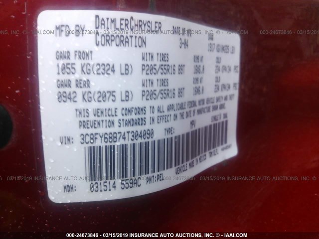 3C8FY68B74T304090 - 2004 CHRYSLER PT CRUISER LIMITED RED photo 9