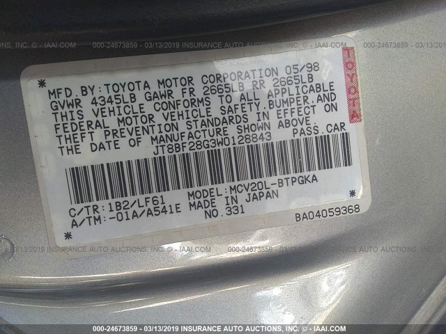 JT8BF28G3W0128843 - 1998 LEXUS ES 300 TAN photo 9