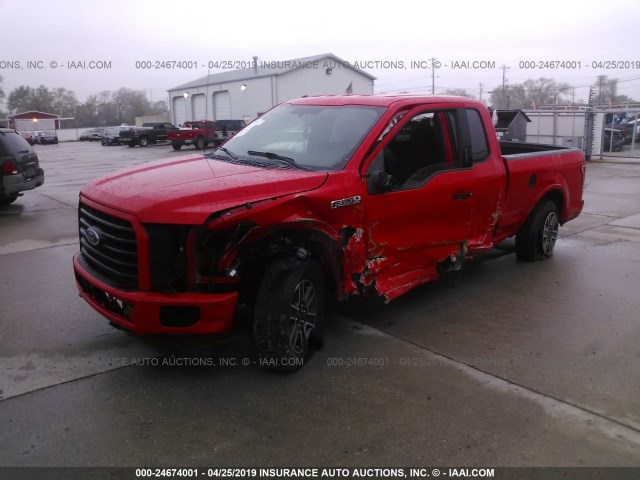 1FTFX1EF9FKE62742 - 2015 FORD F150 SUPER CAB RED photo 2