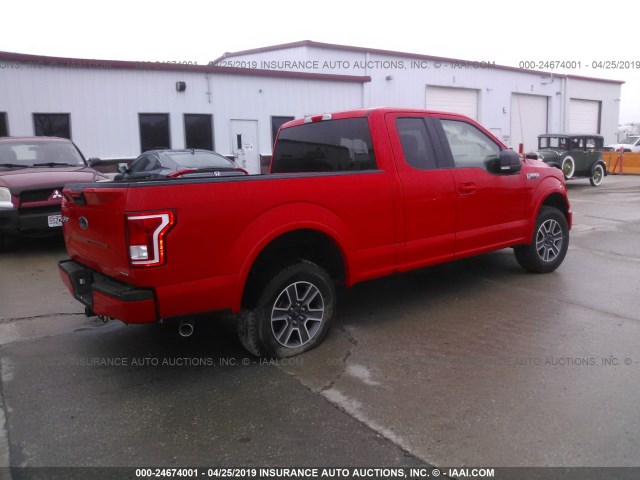 1FTFX1EF9FKE62742 - 2015 FORD F150 SUPER CAB RED photo 4