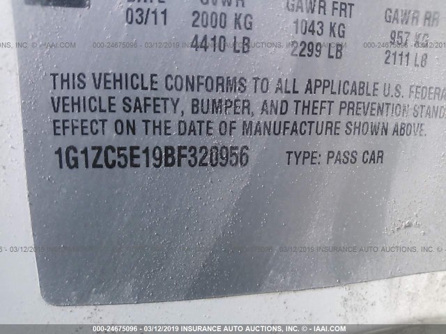 1G1ZC5E19BF320956 - 2011 CHEVROLET MALIBU 1LT 白色 照片 9