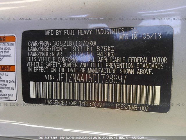 JF1ZNAA15D1728697 - 2013 TOYOTA SCION FR-S SILVER photo 9